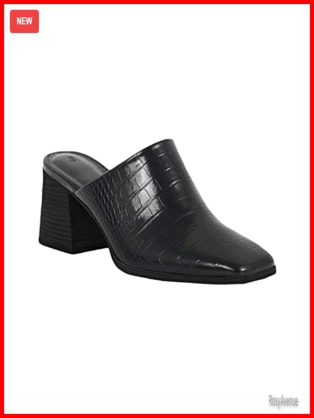 Womens Chunky Stacked Heel Mules Closed Square Toe Slip On Clogs Faux Leather